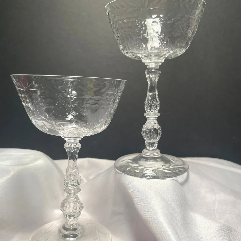 Vintage Heisey Crystal Tall Champagne Coupe Sherbet Glasses Set of 2 Clear 6in